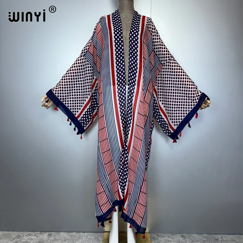 

WINYI summer outfit kimono africa boho new print beach cover up maxi dress cardigans beach wear women abaya dubai luxury kaftan
