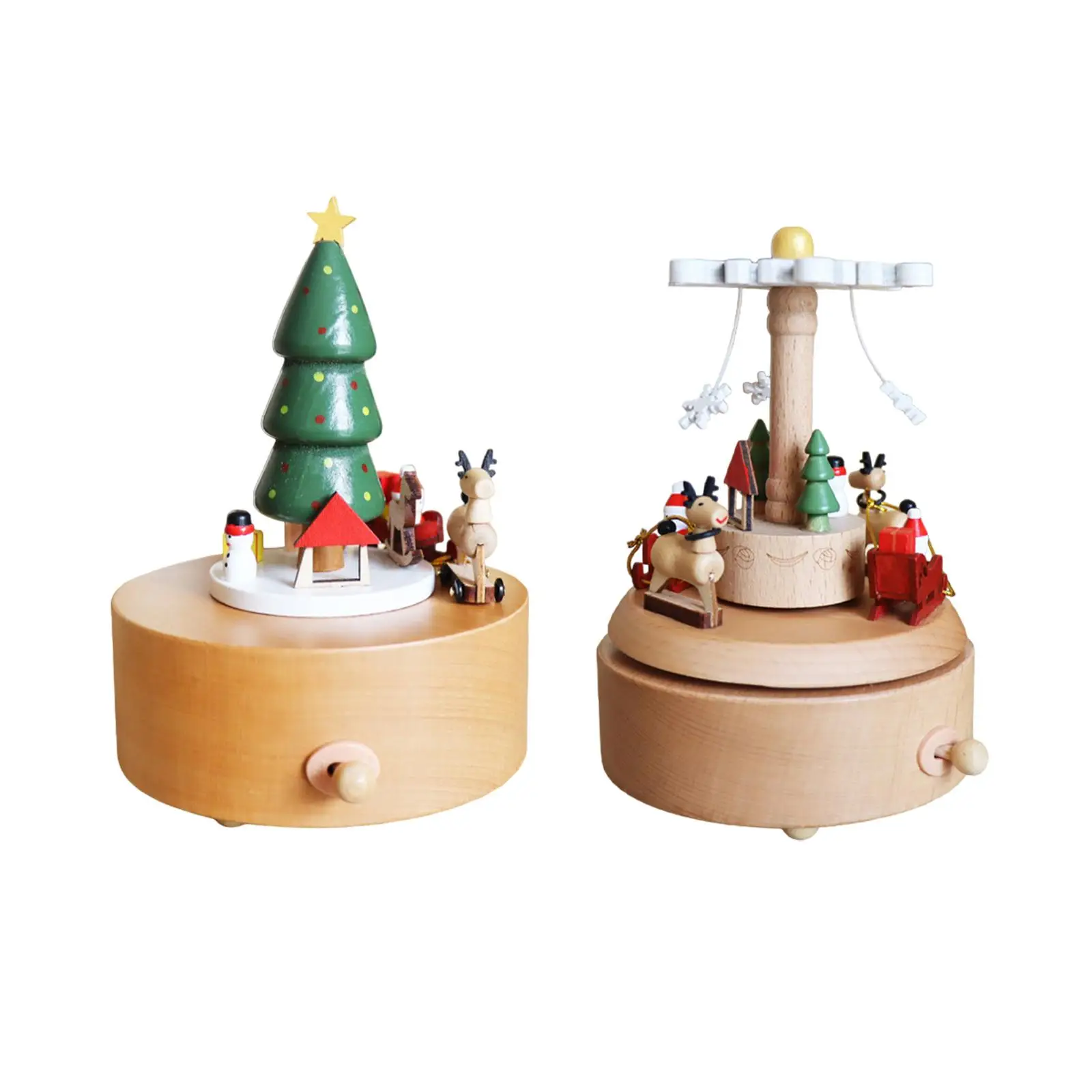 Christmas Wooden Musical Boxes Handmade Wood Musical Box with Revolving Dolls Wind up Musical Box for Family Children