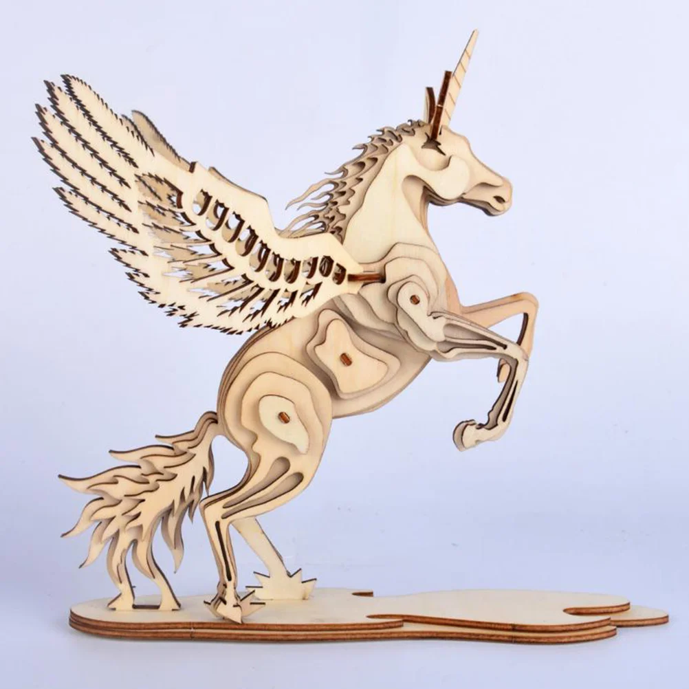 Unicorn 3D Puzzle For Kids Diy Educational Building Wooden Puzzles Set Wooden Puzzles Game Gift For Children
