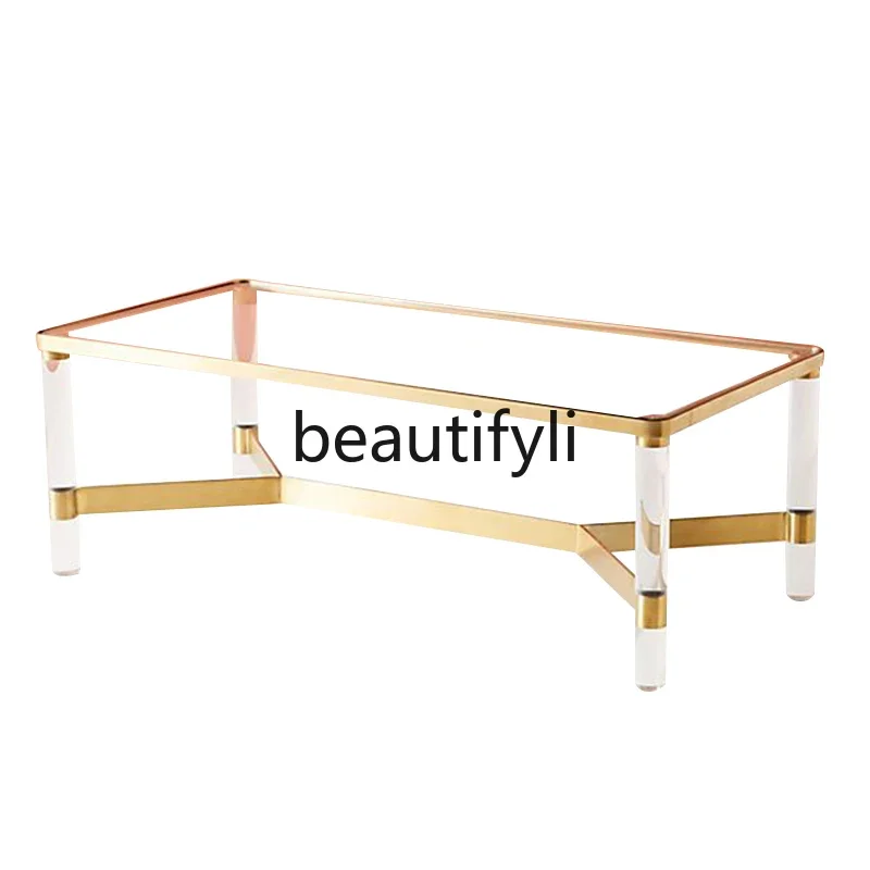 

Simple modern acrylic stainless steel glass tea table coffee table square coffee table