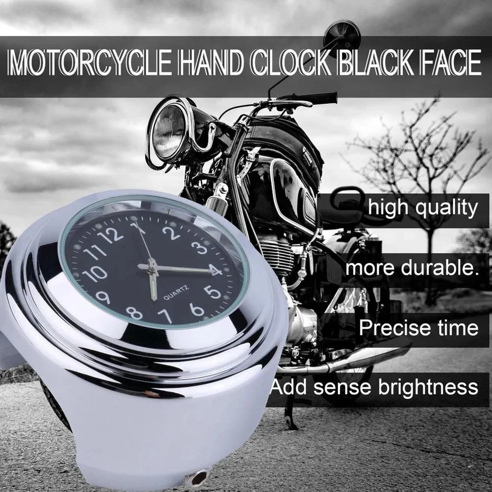 Reloj Universal de 7/8 pulgadas para motocicleta, cronógrafo de cuarzo cromado resistente al agua con montaje en manillar de bicicleta, luminoso de