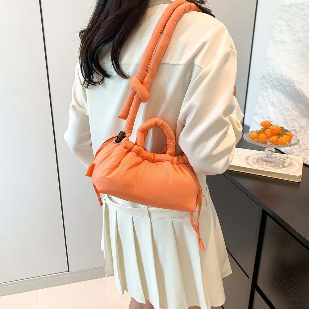 Candy Color Shoulder Bag Cotton Padded Fashion Handbag Soft Puffer Crossbody Bag Small Tote Bag for Women