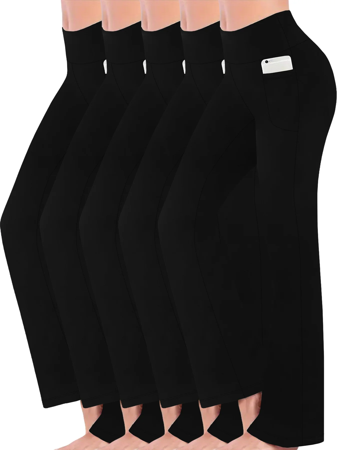 

5 пар женских супермягких расклешенных брюк с карманами, леггинсы для йоги и тренировок с высокой талией и эффектом утягивания живота, расклешенные брюки-клеш