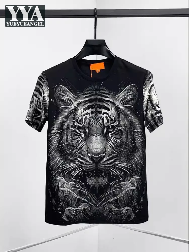 

Slim Fit Mens Summer Casual T-Shirt Printed Diamonds Short Sleeve New O-Neck Pullover Tees Top Black High Street Men T-Shirts