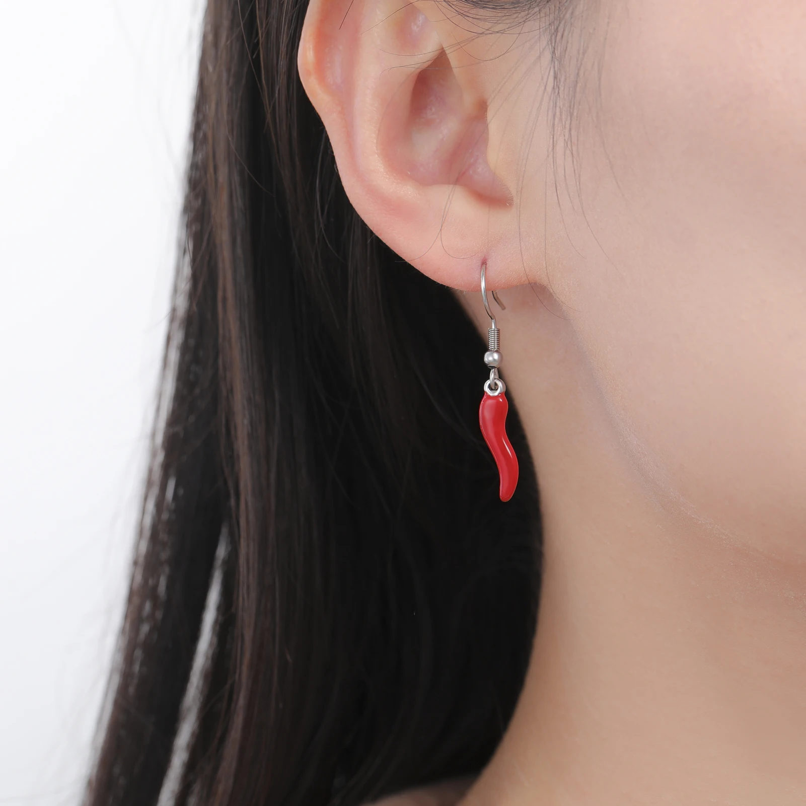 Lucky Italy Italian Cornicello Red Chili Pepper Ear Drop Hook Earring Gift For Women Men Gold Color Stainless Steel Jewelry
