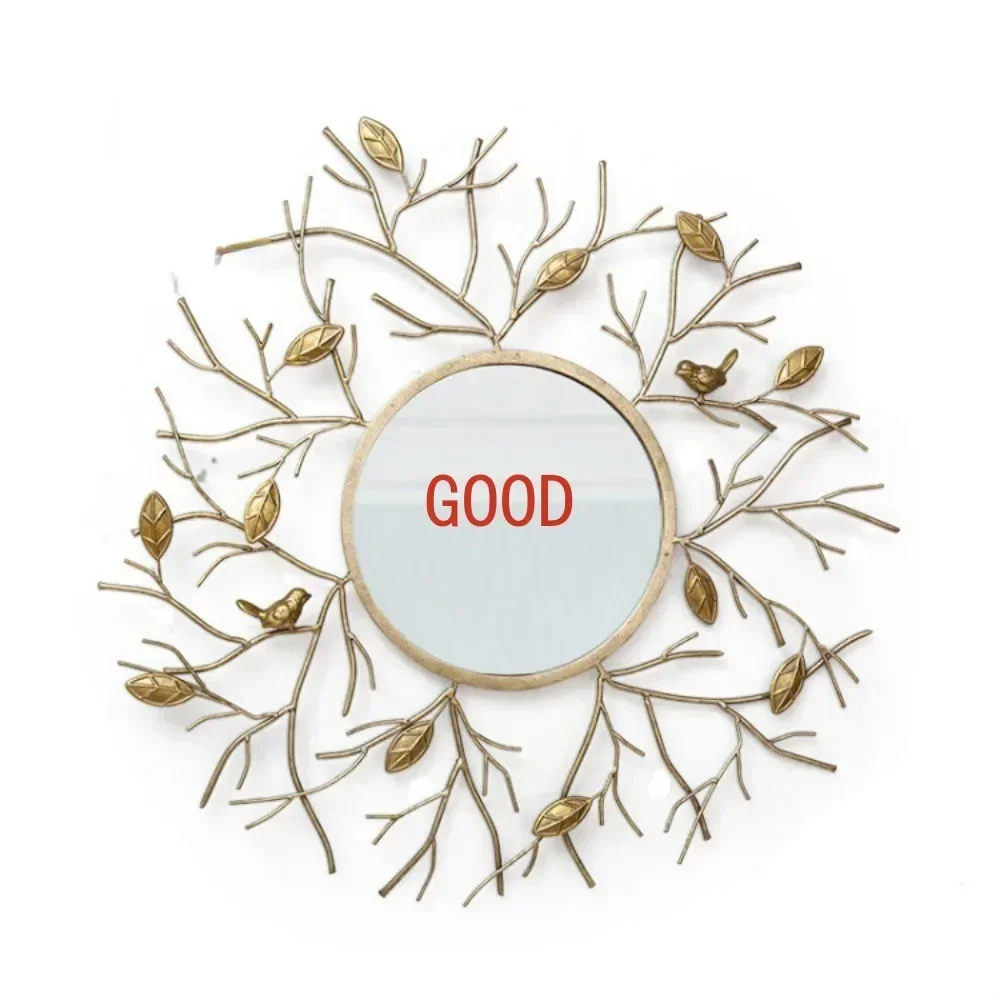 Large big house metal bird hanging hook round iron wrought wall mirror decoration art for living room