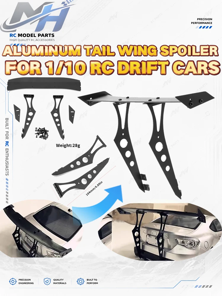1 Set Aluminum Tail Wing with Screws for 1/10 RC Drift Car Tamiya TT02 HSP Traxxas
