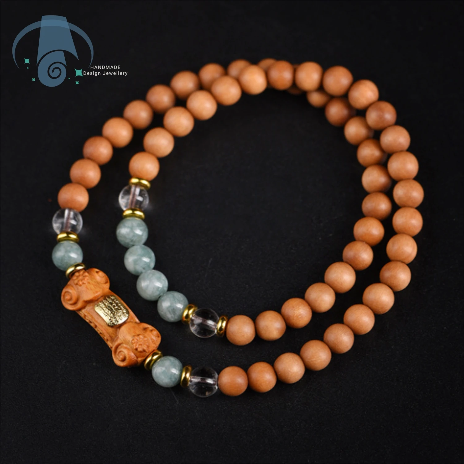 Natural Sandalwood Double Row Bracelet Ruyi Spacer Bead Jade Hand String Novelty Wooden Jewelry for Men Women Unisex Gift