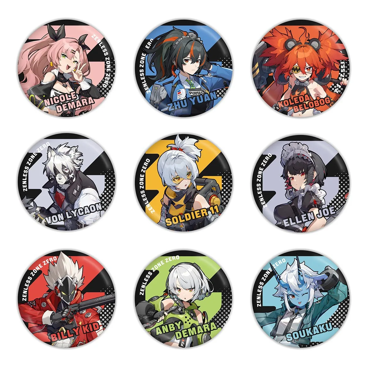 Anime Zenless Zone Zero Character Badge Full Set 9 Pieces 3 Inch Circle Printed Brooches Cute Flower Pins for Bag Decor Gifts