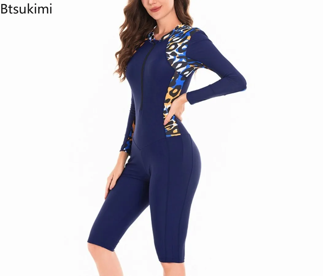2025New Women Swimsuit Long Sleeve One-Piece Bathing Suits Female Beachwear Sport Style Girls Swimwear Woman Surfing Suit Diving