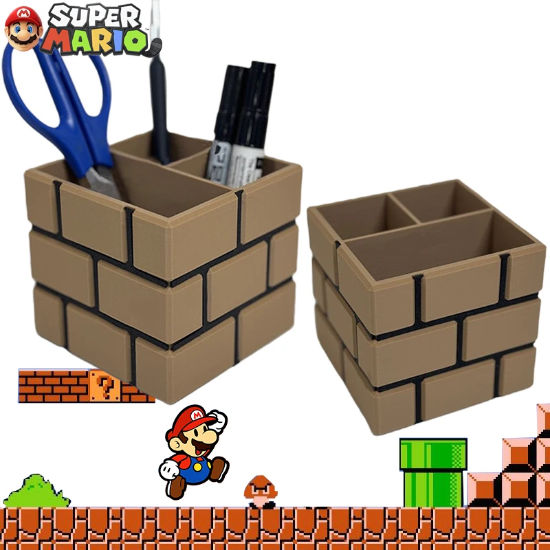 Super Mario Bros Pen Holder Large Capacity Pen Container Personalized Piping Makeup Storage Box Table Ornament Stationeries Gfit