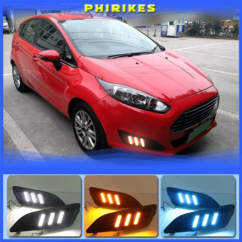 

1 пара для Ford Fiesta 2013 2014 2015 2016, светодиодсветодиодный дневные ходовые огсветильник, светодиодные дневные ходовые огни, противотуманные фары, желтые поворотные сигнальные огсветильник s