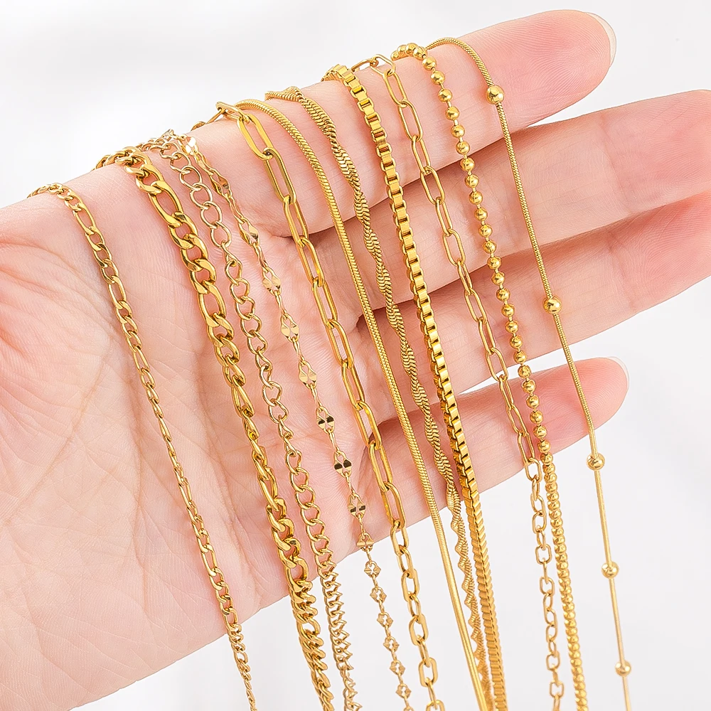 1Meter Stainless Steel Gold Plated Beaded Chains DIY Chain for Needlework Trend Necklace Bracelet Jewelry Making Supplie No Fade