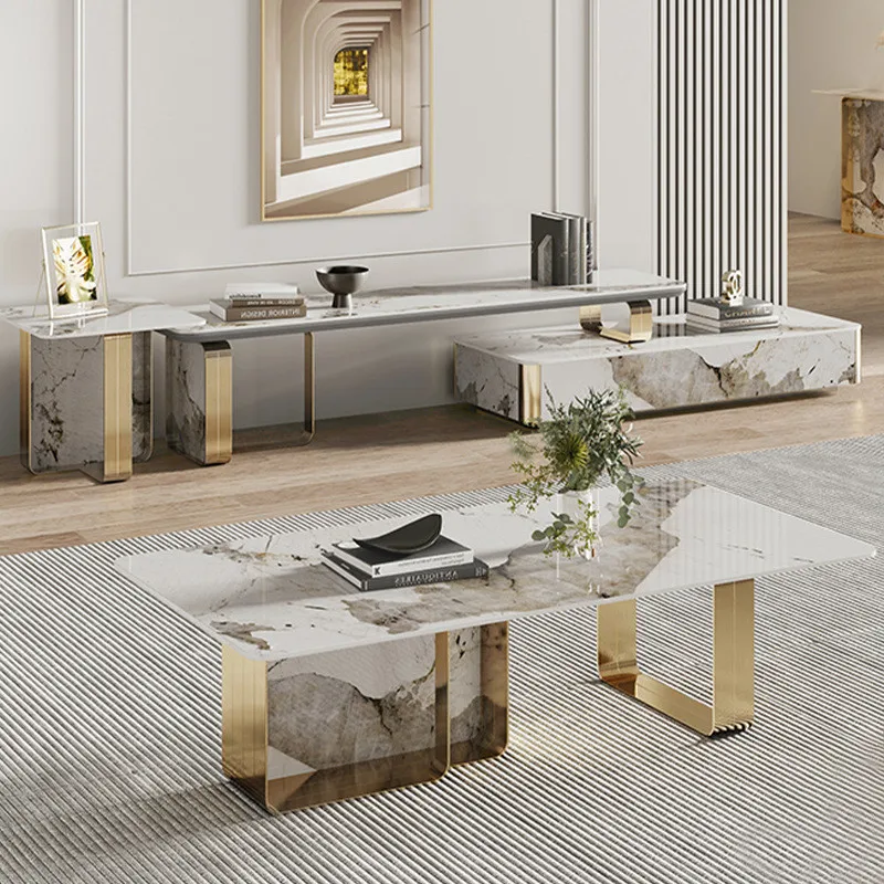 Living room home designer CC stainless steel telescopic coffee table TV cabinet combination