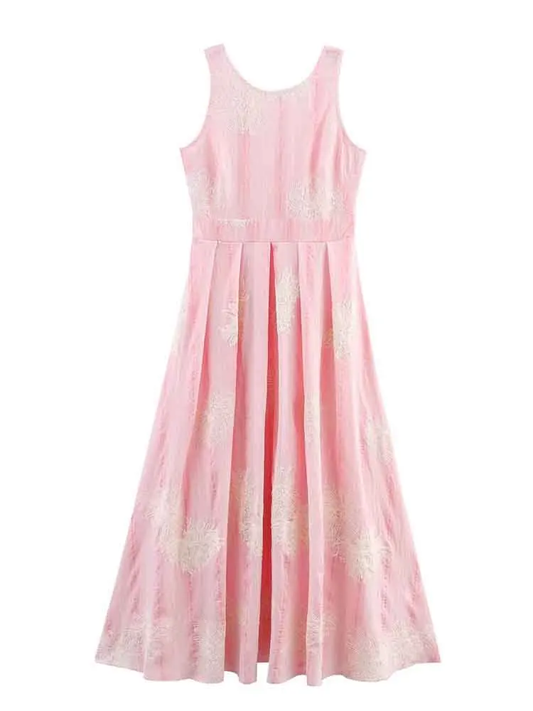 

European style new women's fashion versatile temperament simple round neck sleeveless waist slim dress