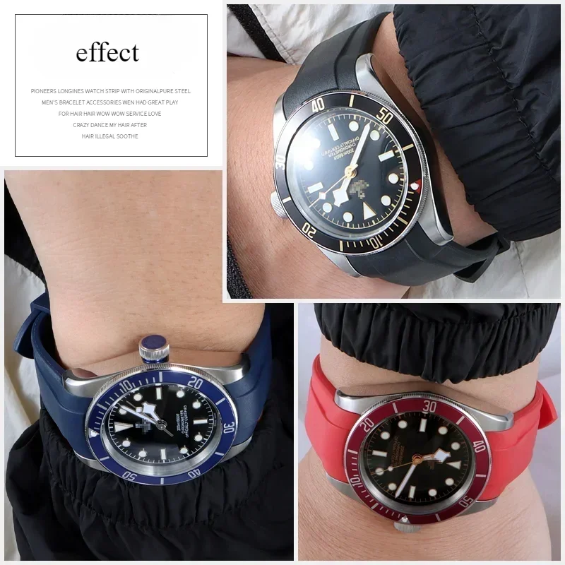 Comfortable Skin Friendly Silicone Watch Strap for Tudor Black Bay 1958 Bronze Small Copper Flower Red Flower Series Strap 22mm