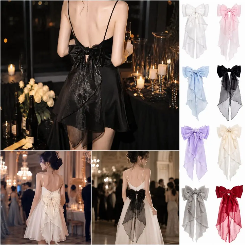 Multicolor Trailing Bowknot Safety Pin Shiny Silk Waist Accessories Detachable Decoration with Pin Double Layer