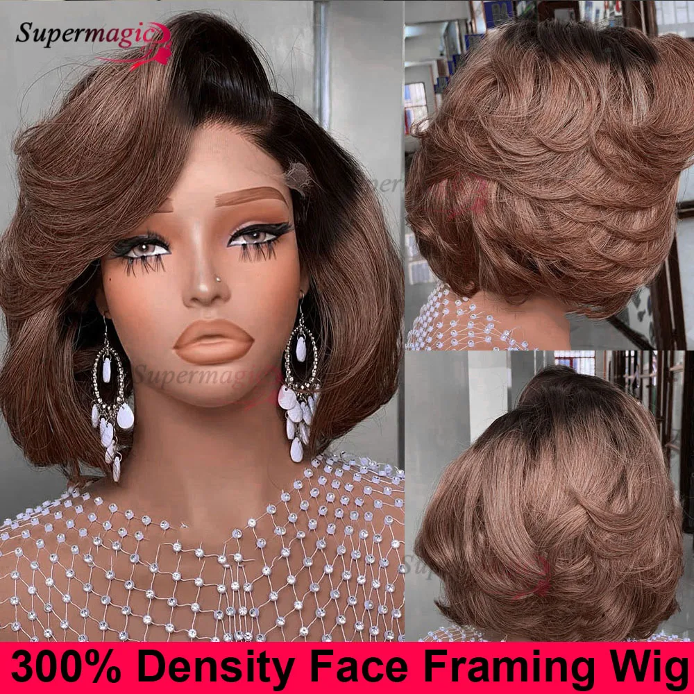 باروكة مزدوجة مسحوبة بلون الشوكولاتة بدون صمغ، شعر بشري جاهز للارتداء، طبقة بنية كراميل برازيلية، مقطوعة بشكل مستقيم، دانتيل مسبق القطع