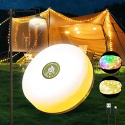 Camping Light LED USB Rechargeable 10Meter Recyclable Rolling String Light Waterproof Tent Lamp RGB Atmosphere Light Flashlight