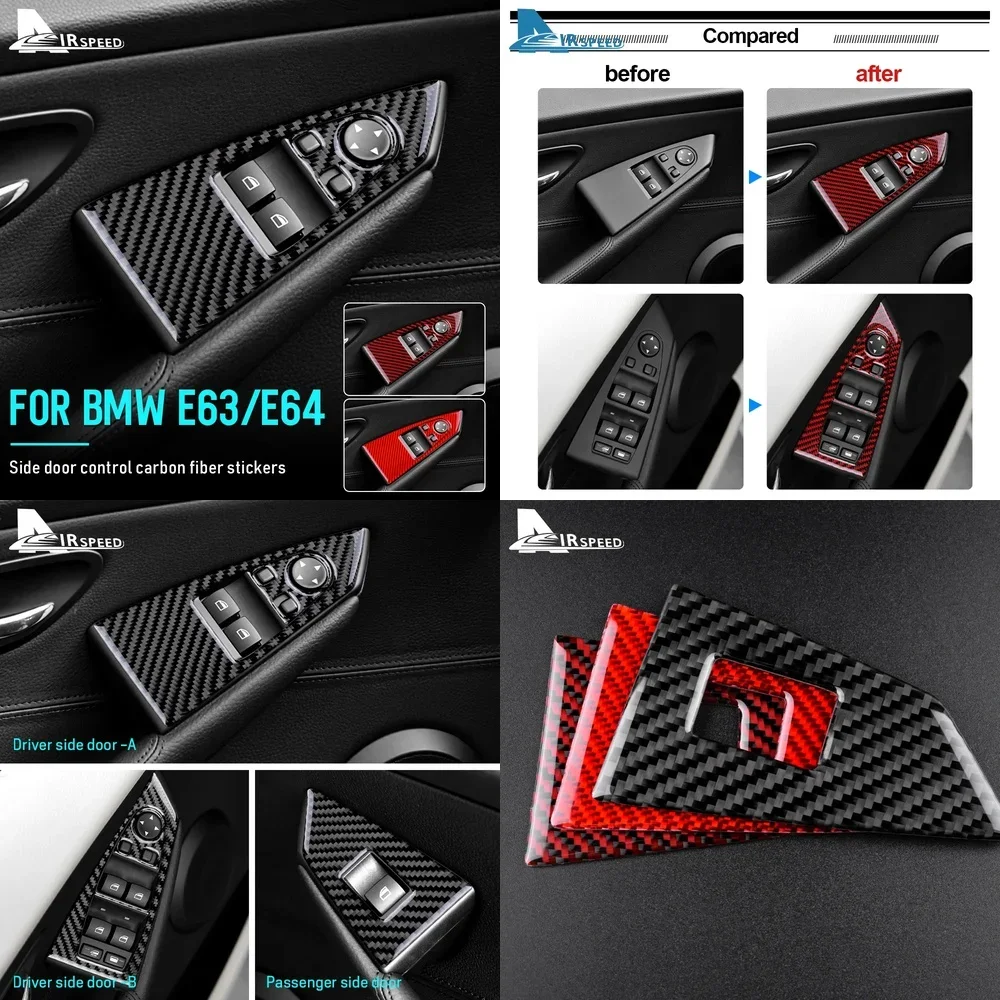 

Наклейка из карбона для BMW 6 серии E63 E64 2004-2010 годов, отделка интерьера автомобиля, дверные панели, переключатели стеклоподъемников
