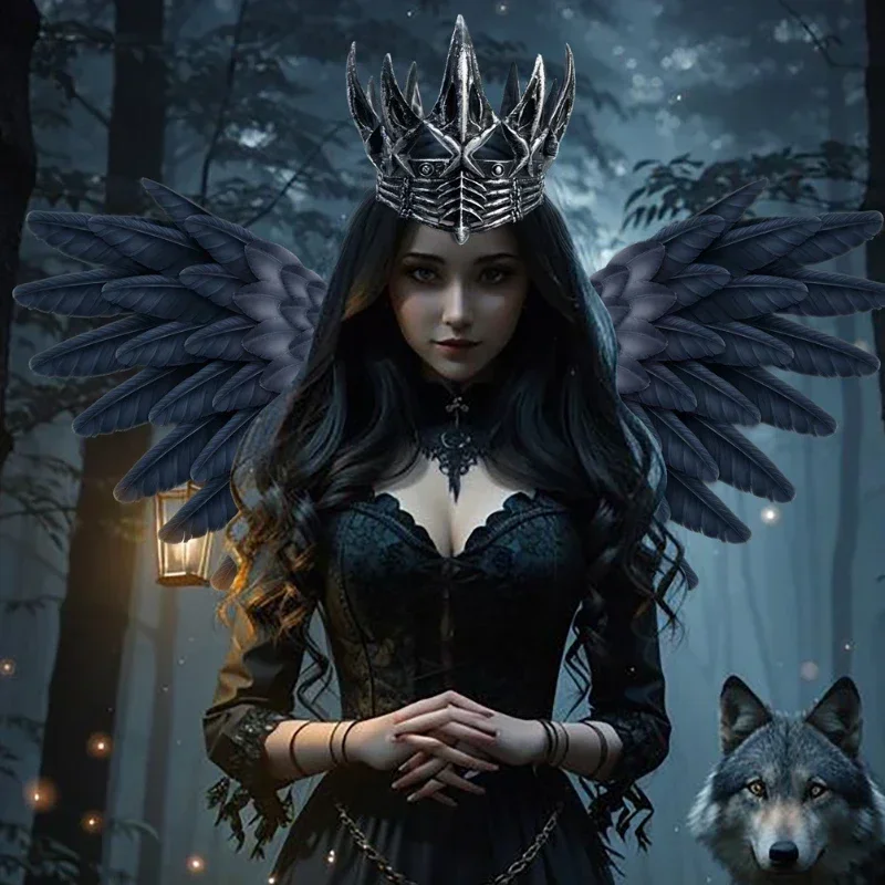 Halloweenowa korona wrony królewna śnieżka i myśliwska sukienka na imprezę Cosplay akcesoria nakrycia głowy rekwizyty książę Cosplay opaska na głowę korona — zdjęcie 5
