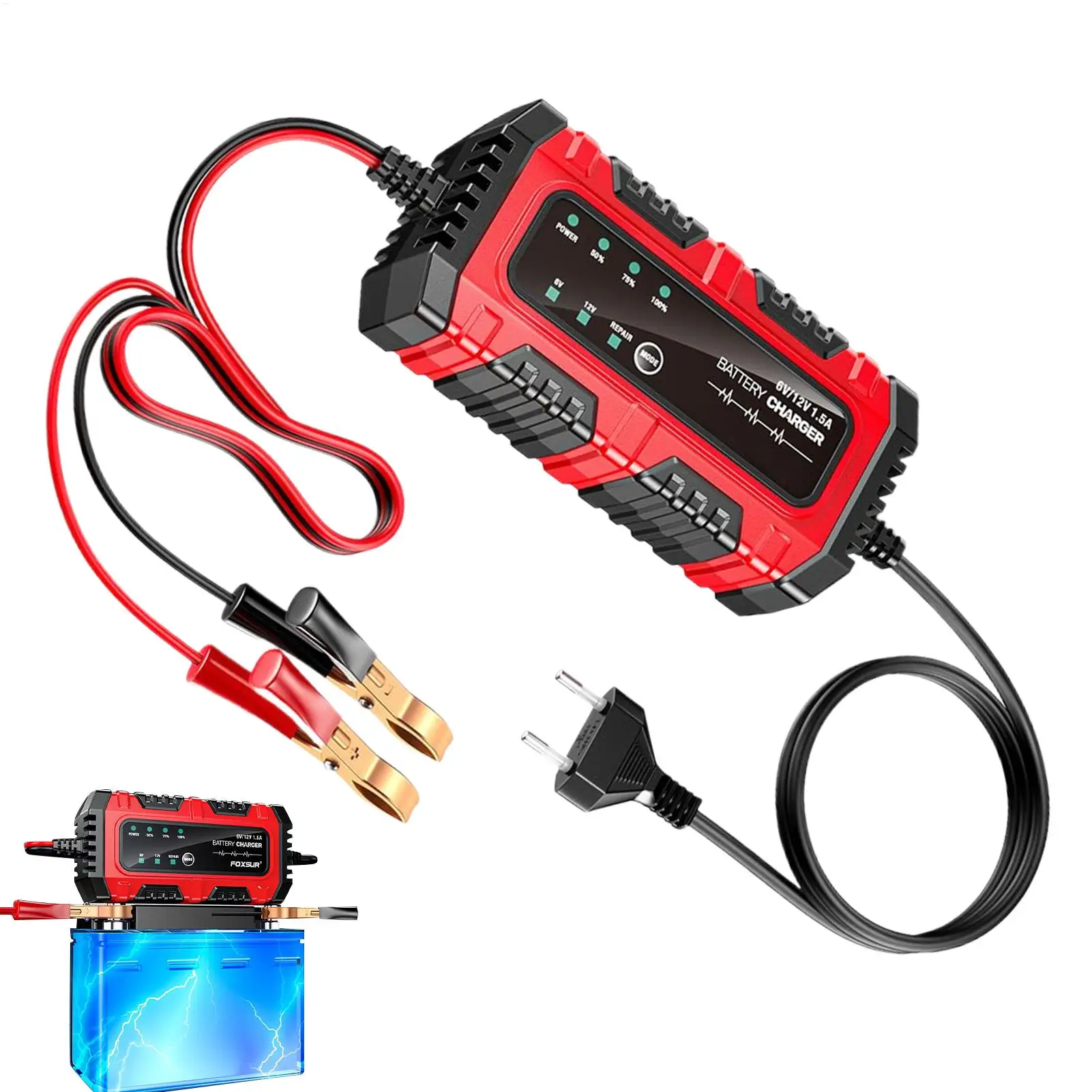 Car Battery Trickle Charger and Maintainer 1.5A 6V/12V Truck Trickle Battery Charger Automatic Tender Maintainer for RV Boat