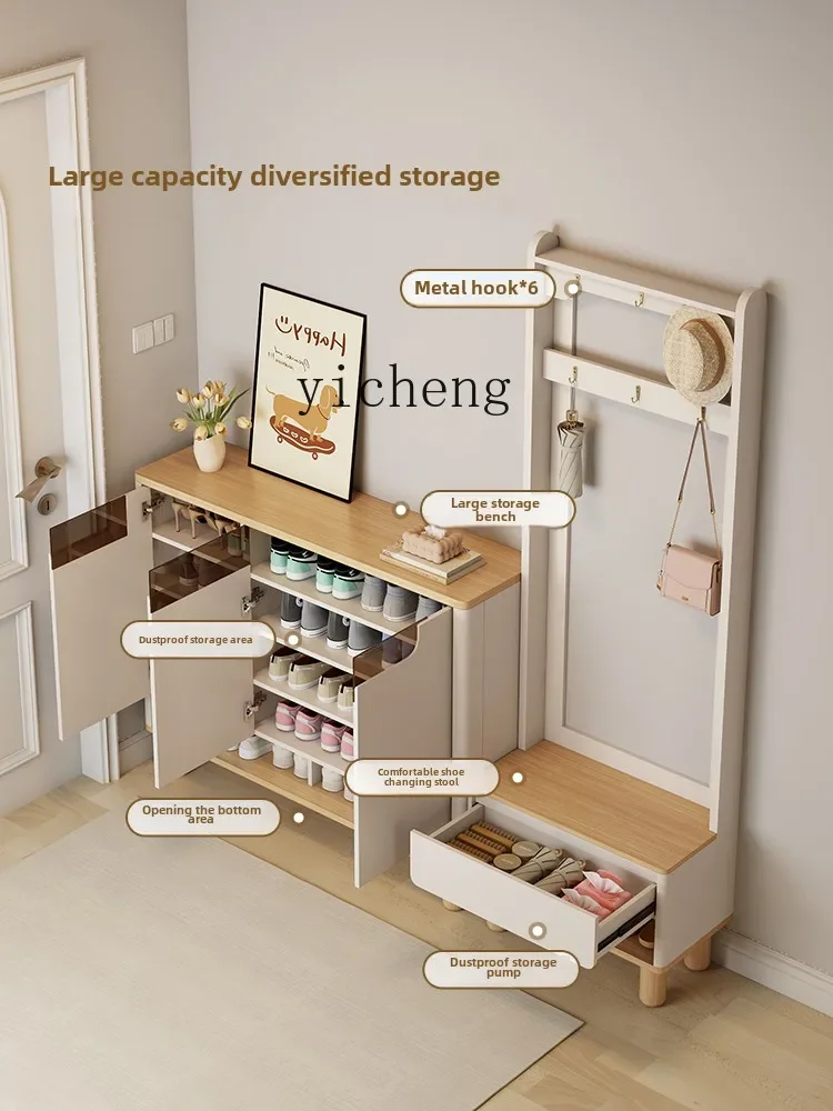 ZC shoe cabinet plus hanger integrated combination multi-layer household door outer wall shoe change stool