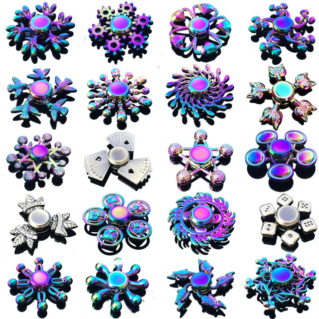 Rainbow Fidget Metal Spinner Kolorowe błystki na palce Szybkie błystki ręczne Fidget Toys dla dorosłych łagodzących stres i niepokój