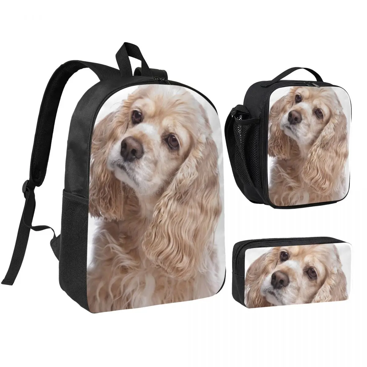 

American Cocker Spaniel Dog Animal Backpack Boys Girls BookBag School Bag Shoulder Bags 3ps Insulated Lunch Bag Pencil Case