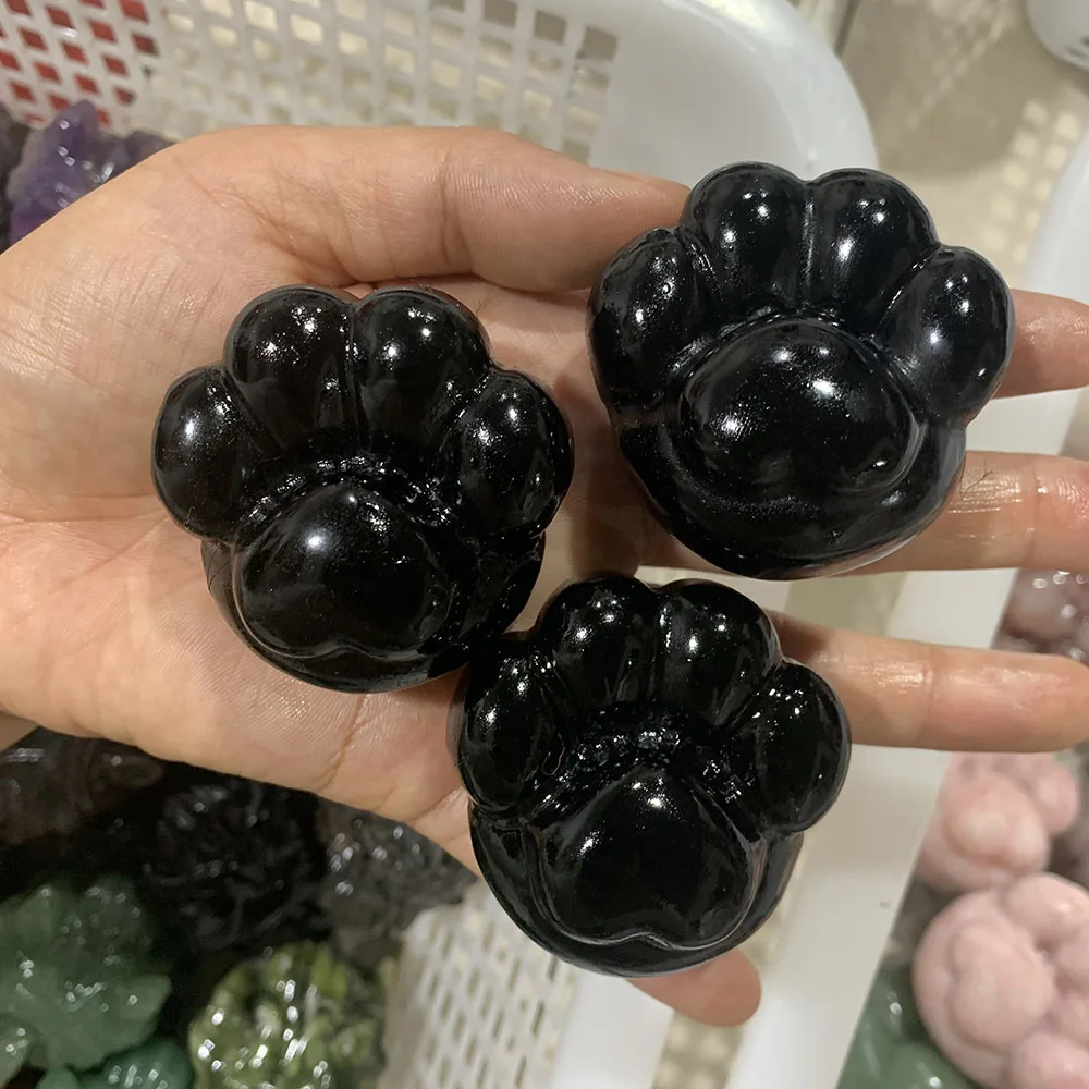 Custom Black Obsidian 5cm Cat Paw Figurine - Hand-Carved Crystal Statue for Home Decor, Reiki Healing Stone & Unique Gift