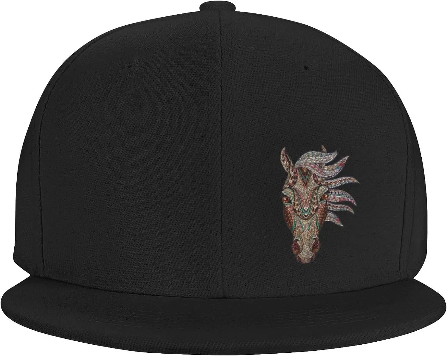 Flat Brim Cap Snapback Hat for Men - Glass Horse Head Prints Adjustable Baseball Cap