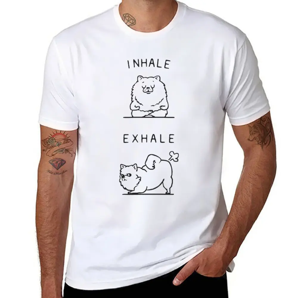 Inhale Exhale Pomeranian Pomeranian  Y Harajuku T-shirt Sport T-shirts Novelty Funny Novelty Leisure USA Size