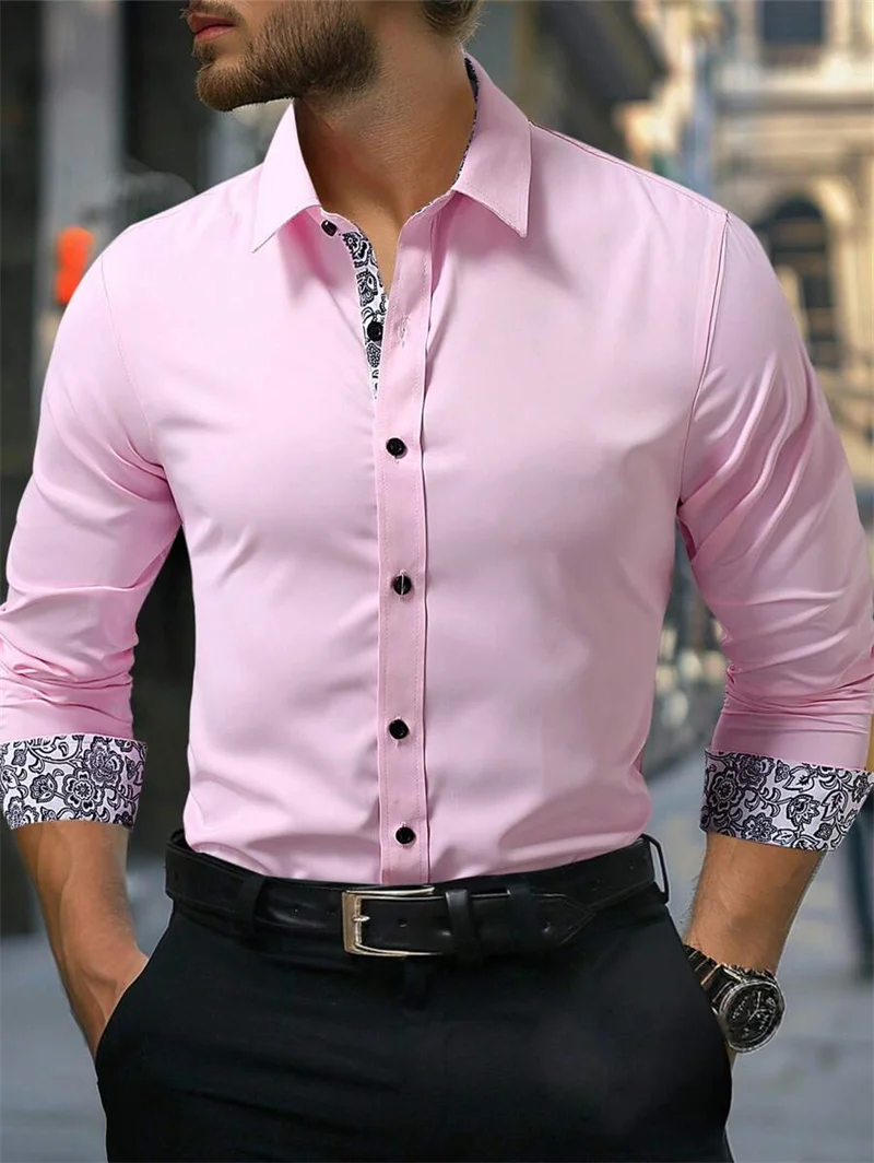 2025 men's fashionable casual long sleeved shirt with transparent checkered stripe top, casual long sleeved shirt with lapel