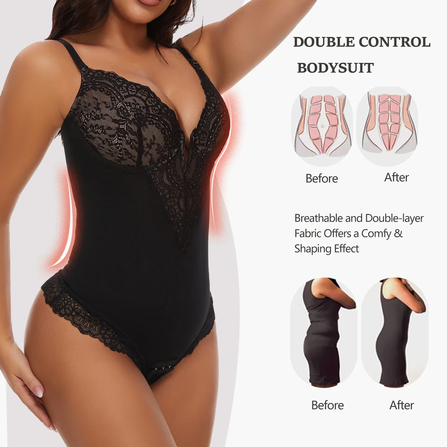 เซ็กซี่ลูกไม้ Shapewear Bodysuits Slimming Bodys ผู้หญิง V-รูป Bra ชุดชั้นในด้านล่าง Full Body Shapers Shapewear Jumpsuit 2024