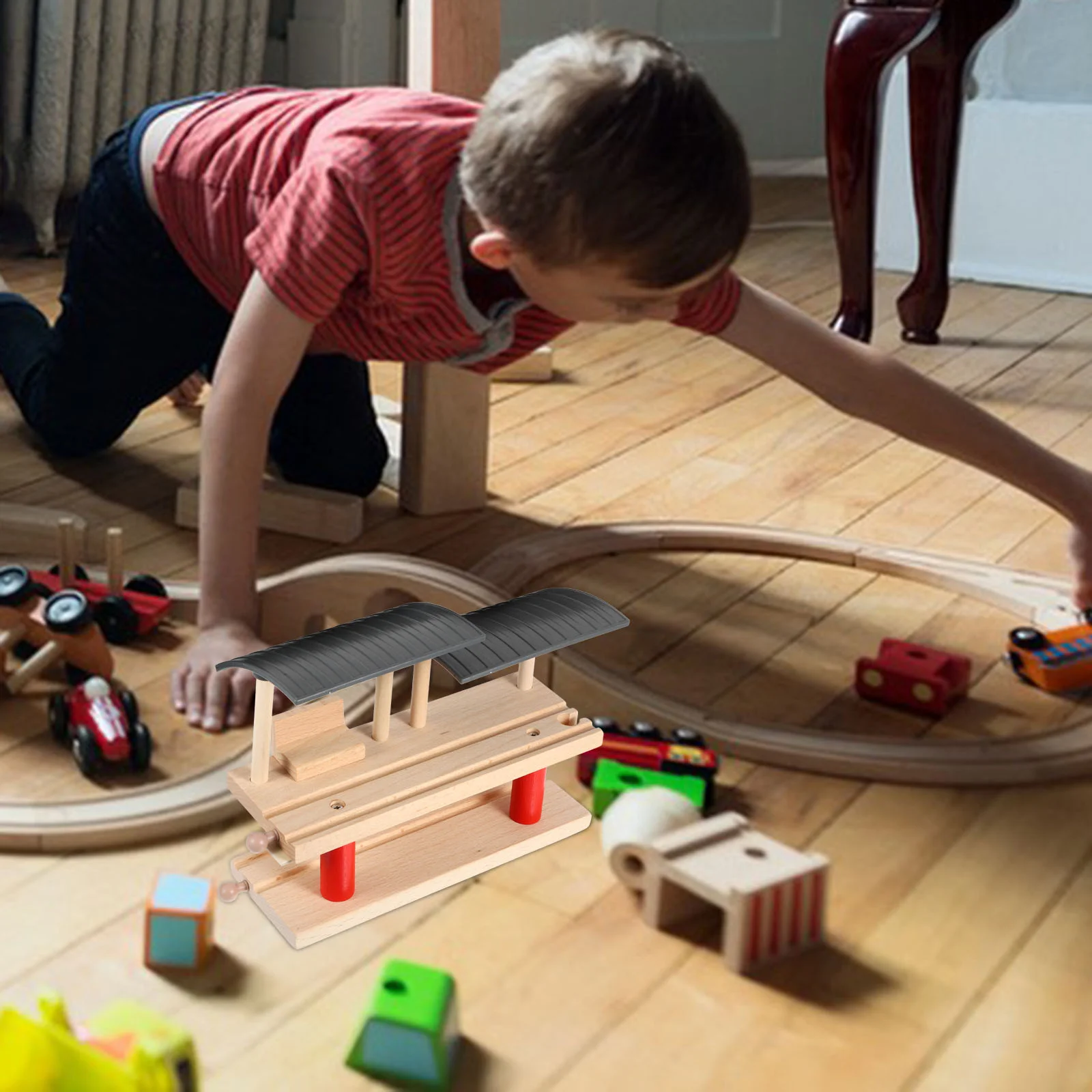 Train Track Accessories Railway Station Platform DIY Model Children Toy Toys Kids Wooden Pretend