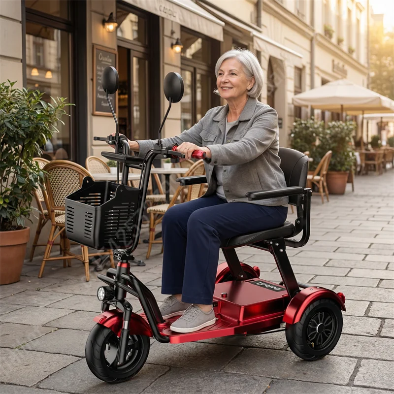 Elektrisches Dreirad, leicht, faltbar, Mini, für Senioren, 48V 20Ah, leistungsstarker Elektroroller, 3 Räder, 1000W, für Damen, Rot, Schwarz – Detail 16