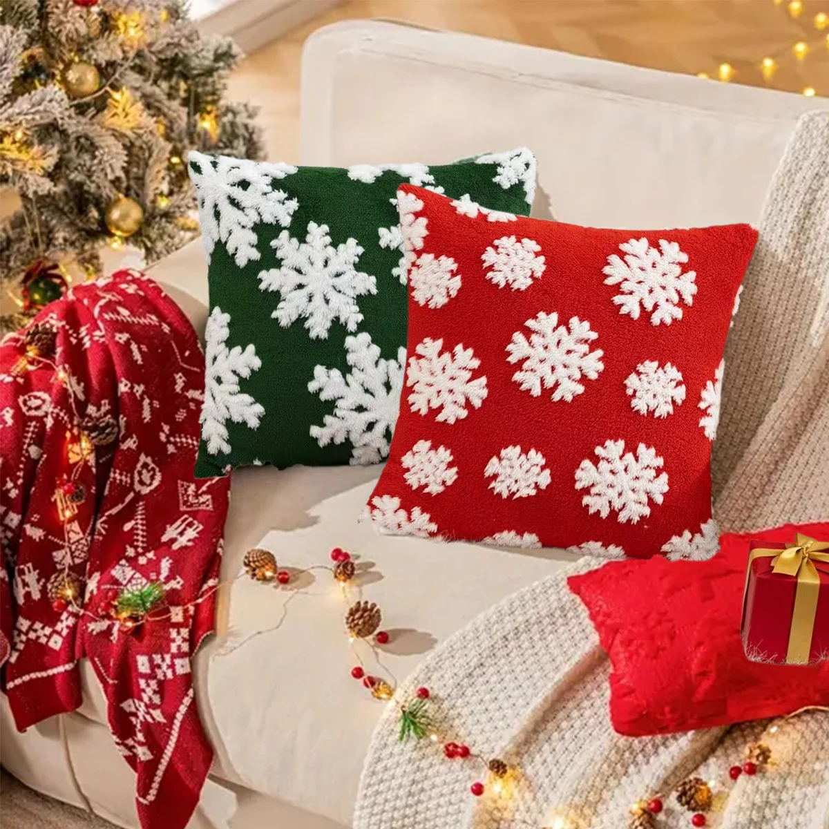 1pc 3D plush snowflake Pillow Covers, plush Christmas snowflake pillowcase, suitable for Christmas decoration, for winter home