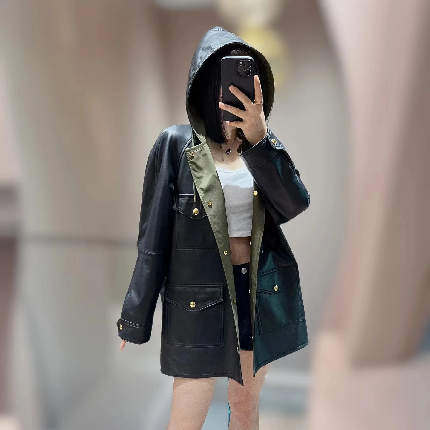 

CEL*NE Women's Jackets Black Leather Jacket Long Sleeved Button Coat Autumn Winter Outwear Woman Clothing Fashion Jacket 2024