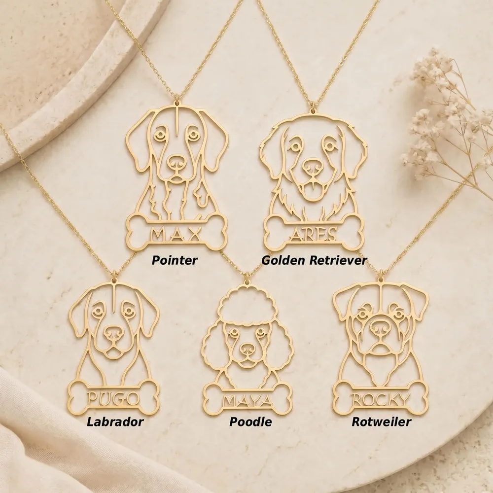 Personalized Custom Dog Breed Name Silhouette Necklace Handmade Cute Pet Charm Best Family Friend Birthday Gift