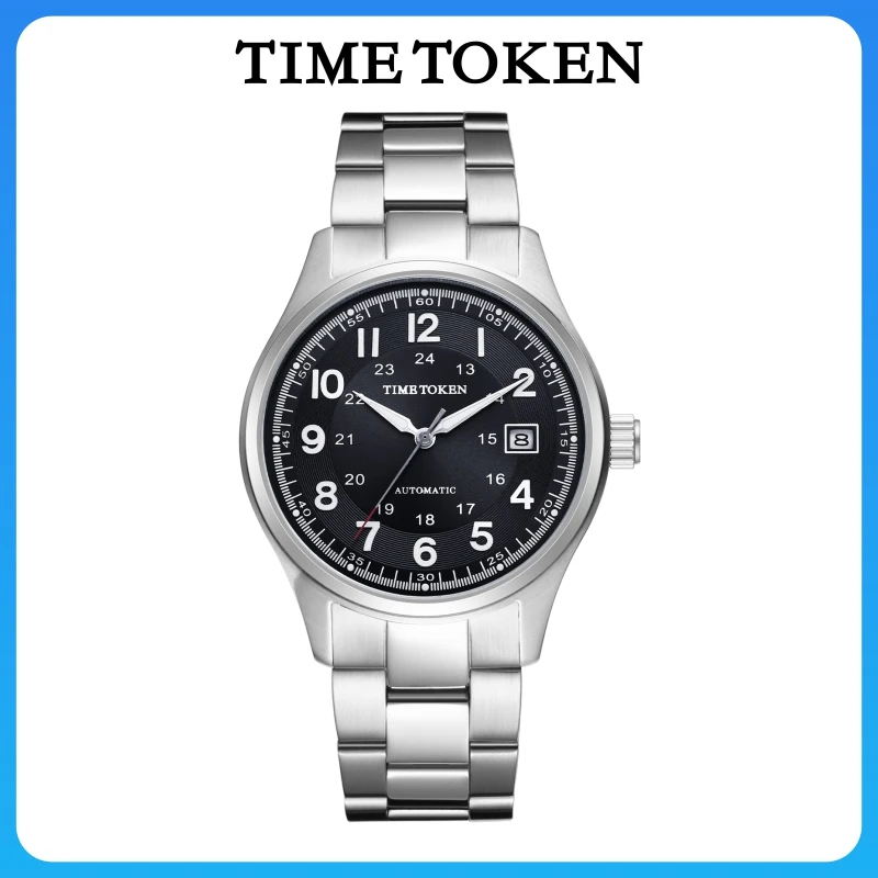 TIME TOKEN Men's Automatic Mechanical Watch Luminous Hands Sapphire Glass 50m Water Resistant 316 Stainless Steel