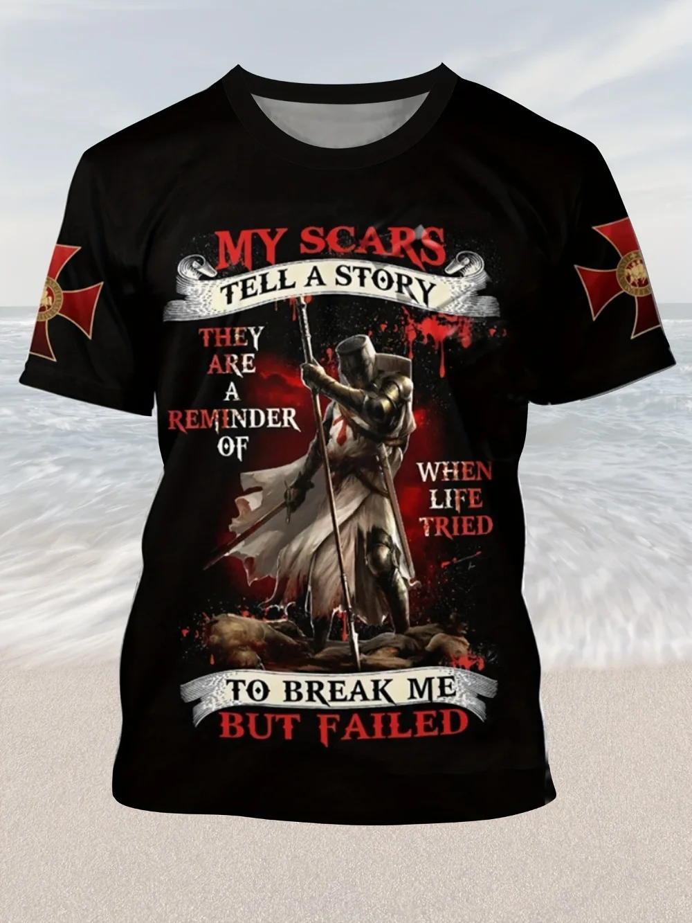 Men’s Knights Templar 3D Printed T‑Shirt My Scars Tell  A Story Inspirational Tees Warrior Crusader Graphic Casual Short Sleeve