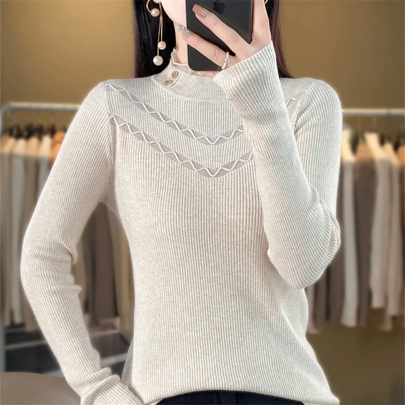 Women's boutique high-end half high neck sweater knitted cashmere sweater Women's pullover long sleeved new cashmere sweater