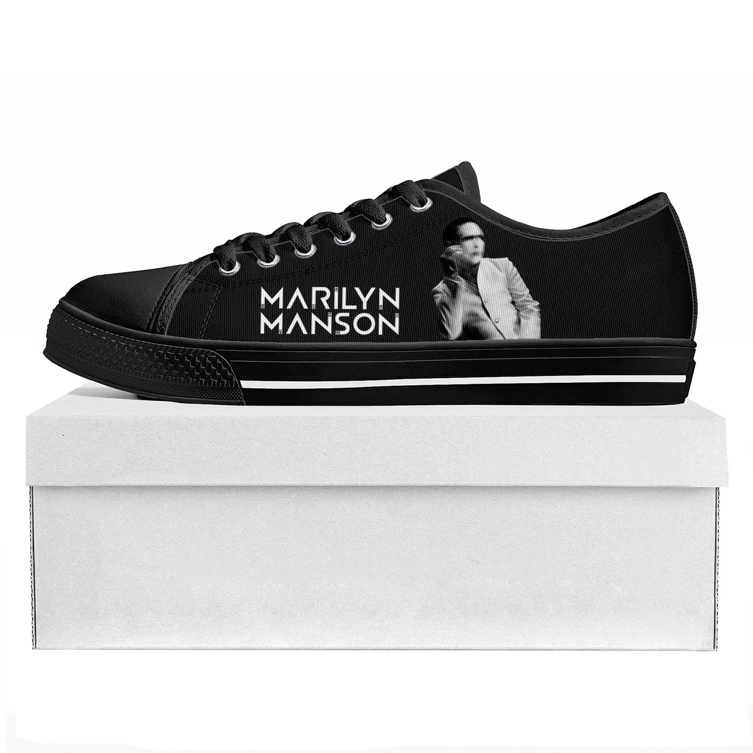 Rock Band Music Singer Marilyn Manson Low Top High Quality Sneakers Mens Womens Teenager Canvas Sneaker Couple Shoes Custom Shoe