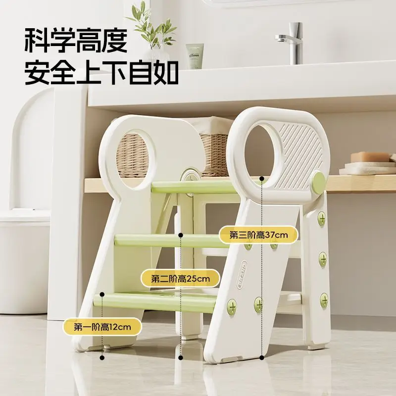Anti Slip Folding Step Stool Height Up Foot Stool with Handrail for Bathroom Sink Washing Brushing Face Toilet Pedal Ottomans