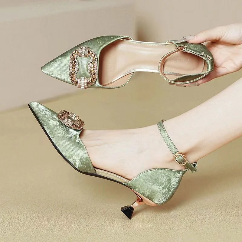 New Style Pointed Toe Shallow Rhinestone Decoration Sexy Elegant Banquet Party High Heels Fashionable Summer Sandals image 5