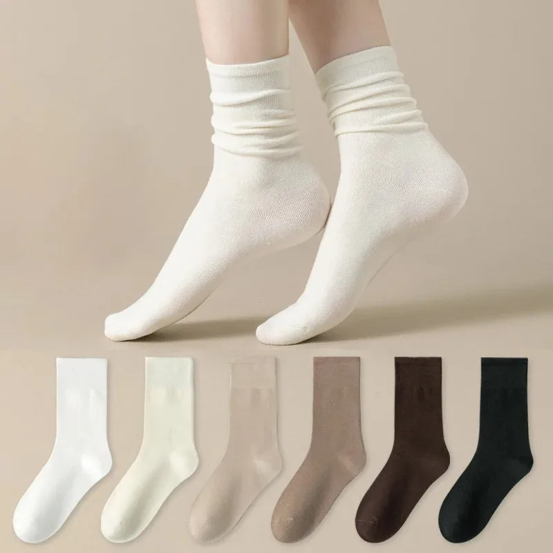 

5 Pairs Set Cotton Socks Medium Tube Knitted Loose Long Soft Solid Color Crew Casual Sock Black White Breathable Spring Autumn