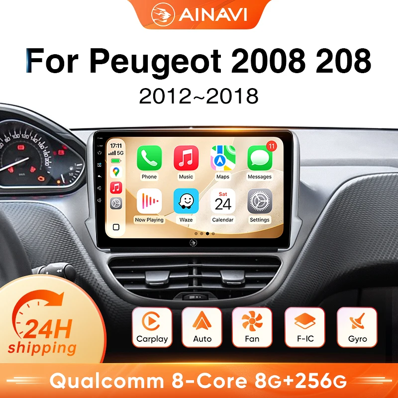 Autoradio Ainavi per Peugeot 208 2008 2012 2013 2014 2015 2016 2017 2018 Wireless Carplay Android Auto 2 Din BT GPS 4G WIFI FM AM DSP HDMI OUT SWC Player Navigazione Multimedia per Auto