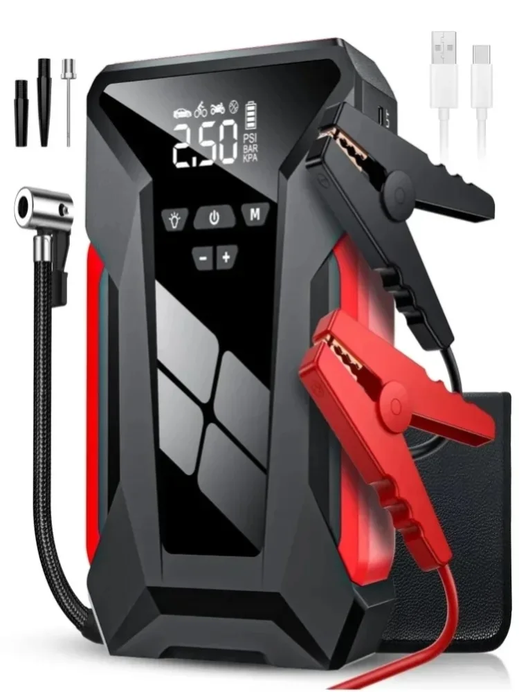 4-in-1 Auto-Starthilfe 1200A Spitzenstrom 10000mAh 150PSI Luftkompressor LED-Taschenlampe 12V Auto-Notfall-Powerbank Reifenfüller für Benzin- & Dieselfahrzeuge