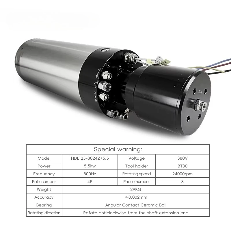125MM 5.5KW ATC CNC Spindle High Precision 24000RPM Water Cooled BT30 Automatic Tool Change Spindle for CNC Milling Machine