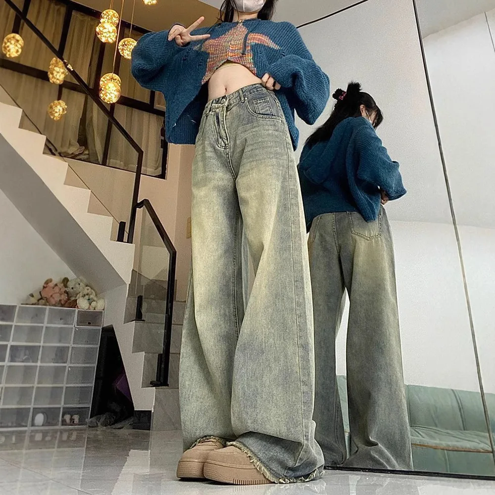 Y2K Loose Straight Leg Jeans Women Trousers Baggy Wide Fit Casual High Waist Retro Washed Vintage Style Women's Jeans Streetwear